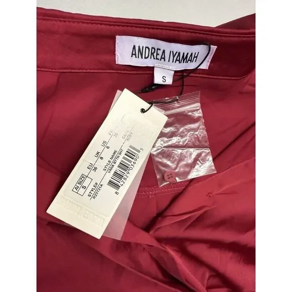 Andrea lyamah Red Vana Satin Button-Front Shirt.Saks Fifth Avenue. Sz S. NWT - Picture 5 of 13